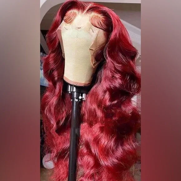 13x4 burgundy Body Wave Lace Front Wig Glueless Wigs Human Hair Pre Plucked - Picture 1 of 4